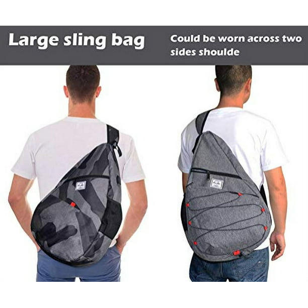 Bolso grande tipo Sling Bag: Mochila cruzada para el hombro, informal y  práctica, con puerto USB para portátil 14【19.6”X12.5”X5.5”】 (gris grande)