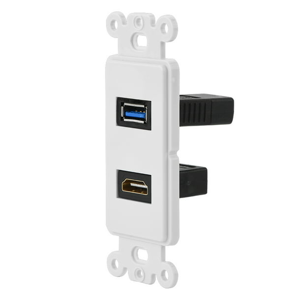 ZEXMTE Placa de pared HDMI y USB 3.0, cargador de pared HDMI, montaje de  enchufe, placa frontal, puerto USB y HDMI para carga de alta velocidad,  placa