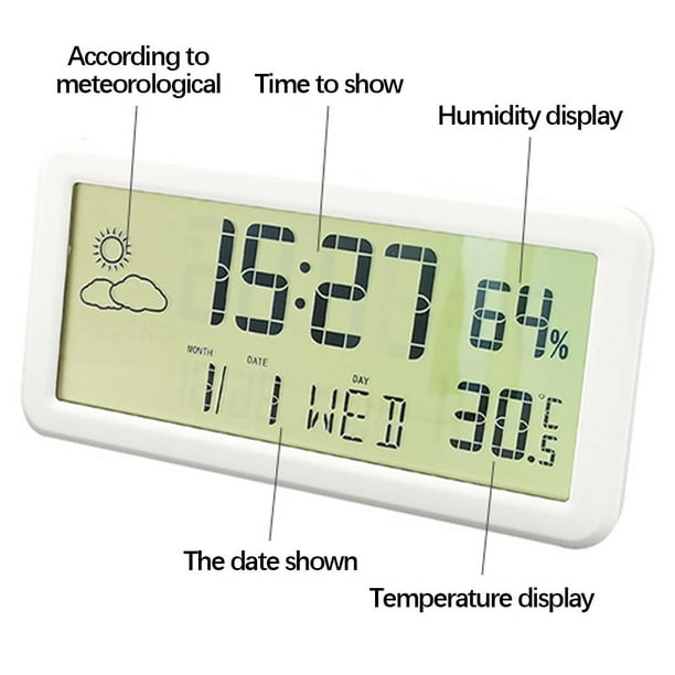 Reloj despertador digital con repetición con temperatura, humedad, fecha,  inteligente, luminoso, volumen ajustable, brillo para escritorio, oficina,  v , Azul BLESIY Despertador digital