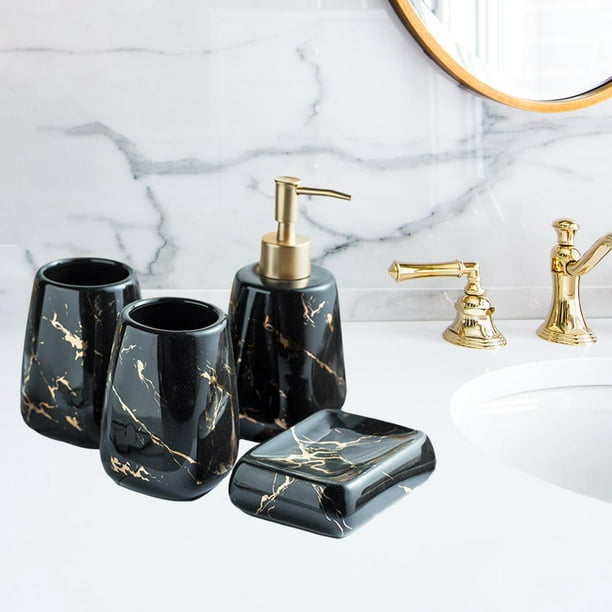 Qulable Juego completo de accesorios de baño negros, 4 piezas de cerámica  para decoración de baño, incluye dispensador de loción, 2 vasos y jabonera