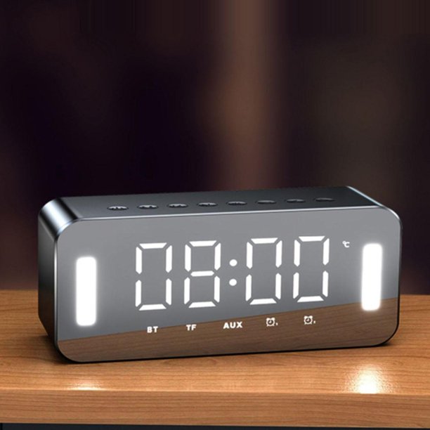 Reloj despertador digital con altavoz Bluetooth, pantalla de espejo de  carga USB, reloj de escritorio para dormitorio, reloj despertador  inteligente