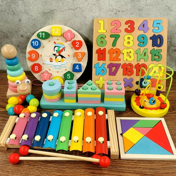 Juguetes de madera Montessori para bebés, rompecabezas de cuentas, juguete  educativo temprano para niños de 1, 2 y 3 años, xilófono para niños y