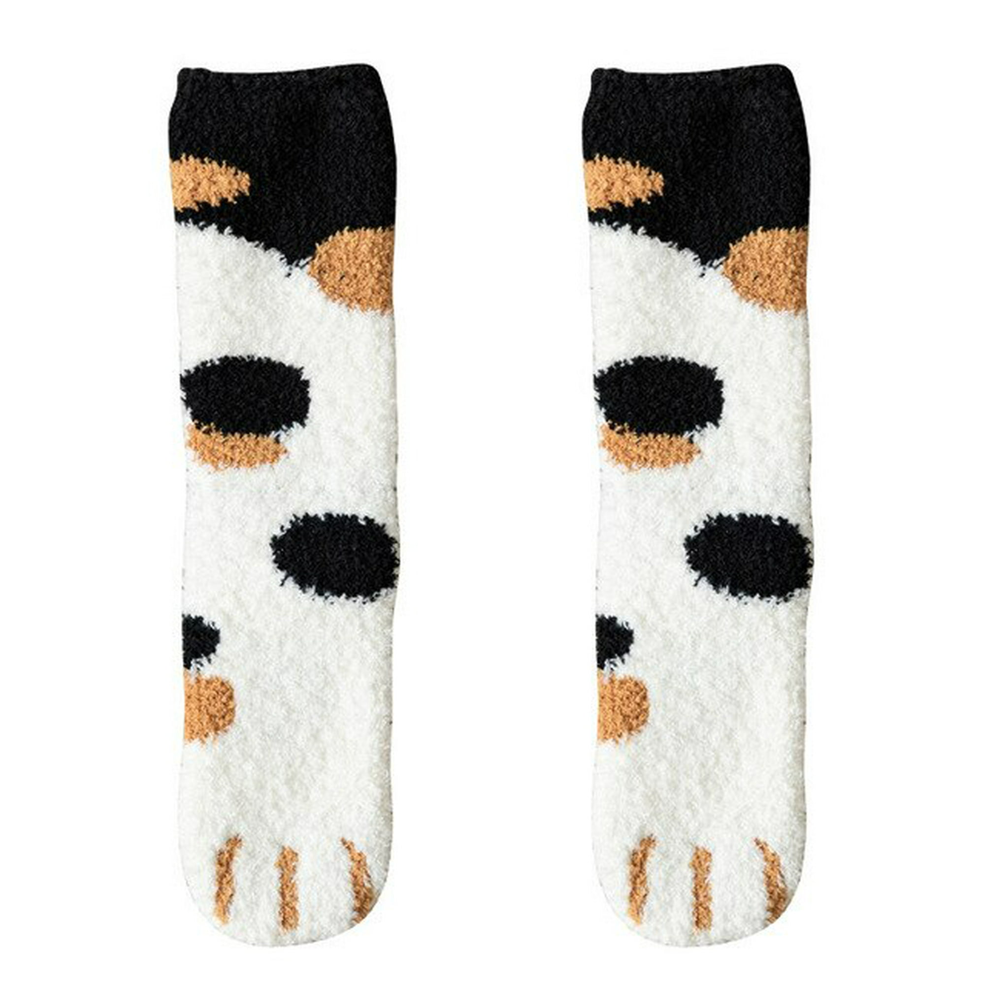 Dreamlikelin-calcetines blancos de dibujos animados Kawaii para mujer, con  patrón de pata de gato y perro en 3d, divertidos y cálidos, para dormir en  el suelo