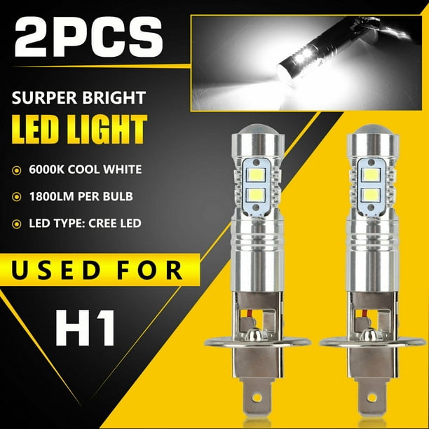  Bombilla LED H1 para faros delanteros, 2023 mejorada 1:1,  tamaño mini H1, bombillas antiniebla, luz antiniebla, Plug and Play, súper  brillante, 6000 K, color blanco, sin ventilador, kit de conversión de