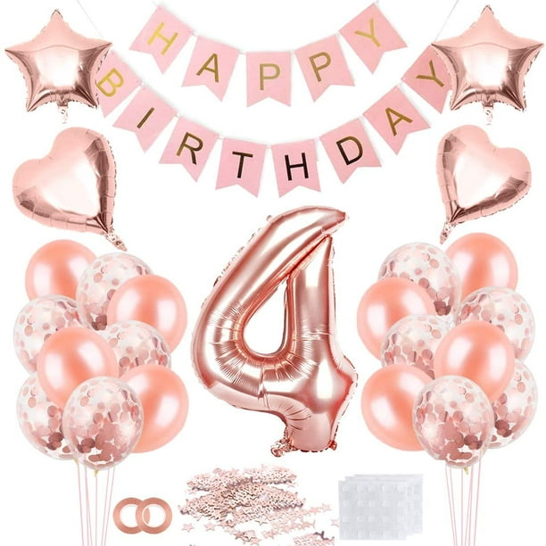 4 globos cumpleaños niña, 4 globos oro rosa, globos cumpleaños 4
