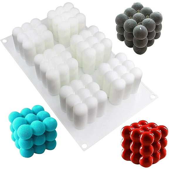 molde para velas de burbujas de silicona de 6 cavidades diseño de cubo 3d molde antiadherente para hornear molde para jabón utensilios para hornear bandeja para muffins herra yongsheng 8390615608145