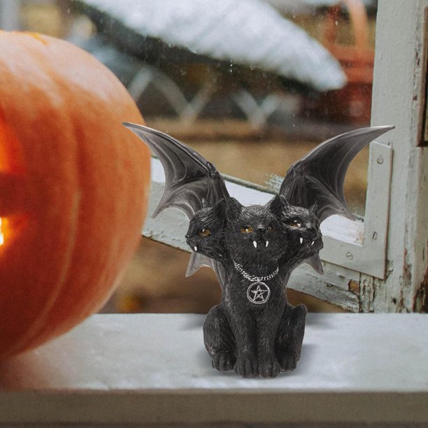 Estatua de gato mágico de Halloween, escultura de gato negro de diablo de  resina, estatuilla de jardín al aire libre, resina de césped, regalo de  decoración de Halloween de escritorio (C)