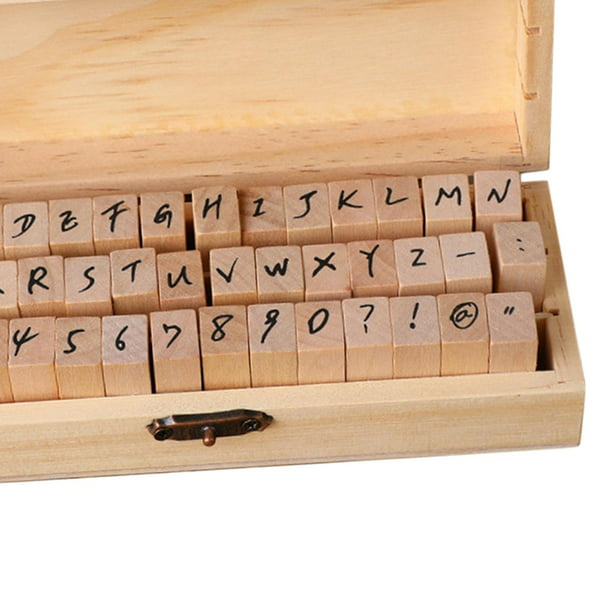  Sellos de goma con letras de madera, juego de sellos de goma  del alfabeto vintage con pequeña caja de madera para enseñar y jugar : Arte  y Manualidades