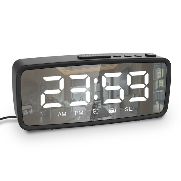 Radio reloj despertador digital de 5.1 '', reloj despertador con espejo,  radio FM Eccomum Negro/Radio despertador