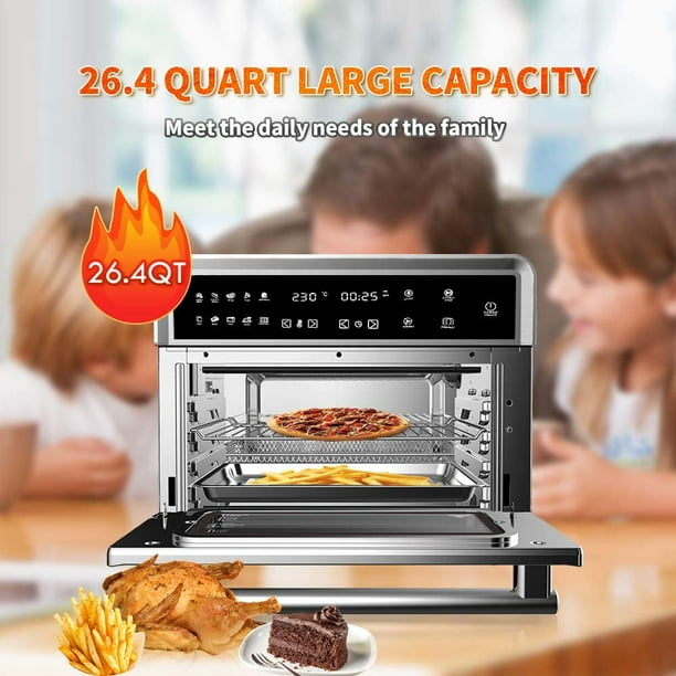 32QT - Horno tostador con freidora de aire con asador, horno de convección  18 en 1, encimera, freidora de aire digital para hornear, asar, pizza