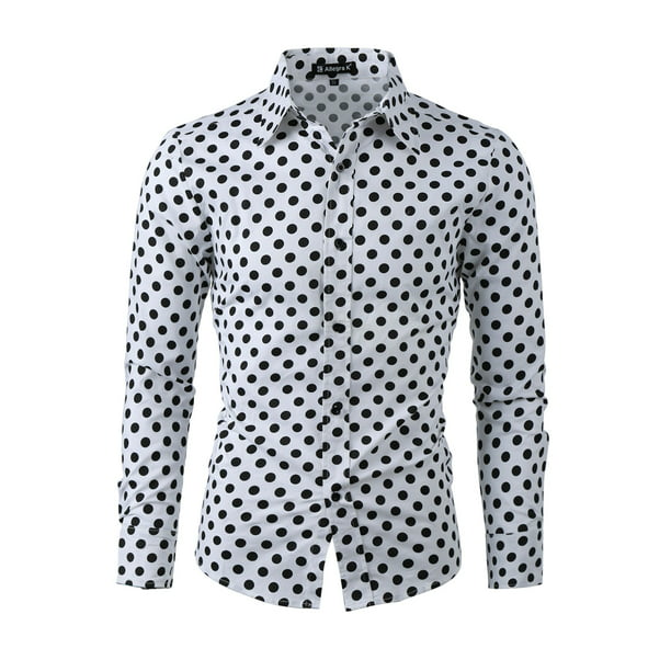 Camisas de hombre con manga larga, corte ajustado, estampado, camisa con botones blanco, Blanca 52 Unique Bargains | línea