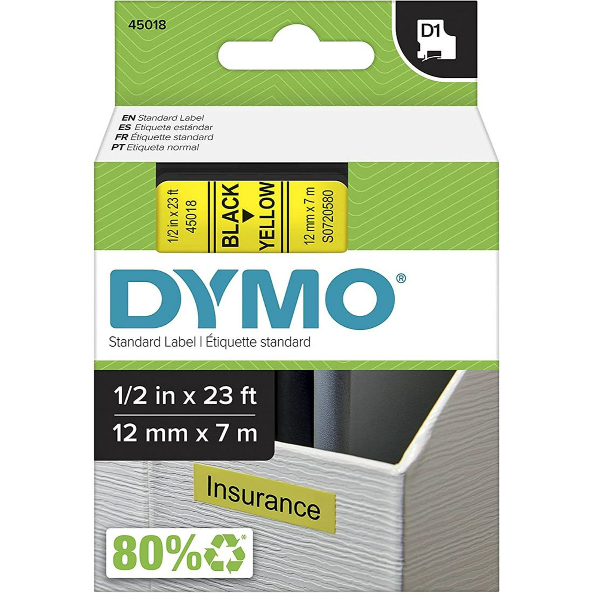 Corbata sociedad junto a Dymo 45018 Cinta D1-1/2" 12mm -Letra, negro/amarillo Dymo Etiquetas para  rotulador | Walmart en línea