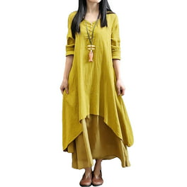 Nueva moda mujer Casual vestido suelto sólido larga largo Maxi vestido Abanopi Amarillo S | Bodega Aurrera en línea