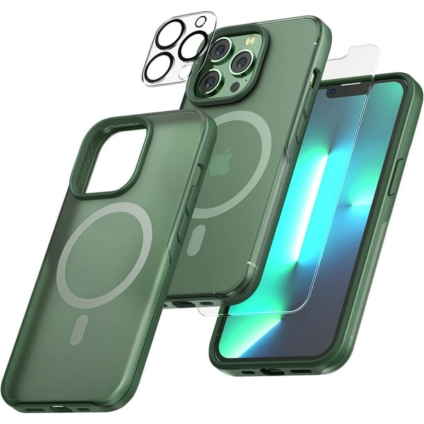  TAURI - Funda 3 en 1 diseñada para el iPhone 13 Pro Max, con 2  paquetes de protector de pantalla de vidrio templado + 2 paquetes de  protector de la lente