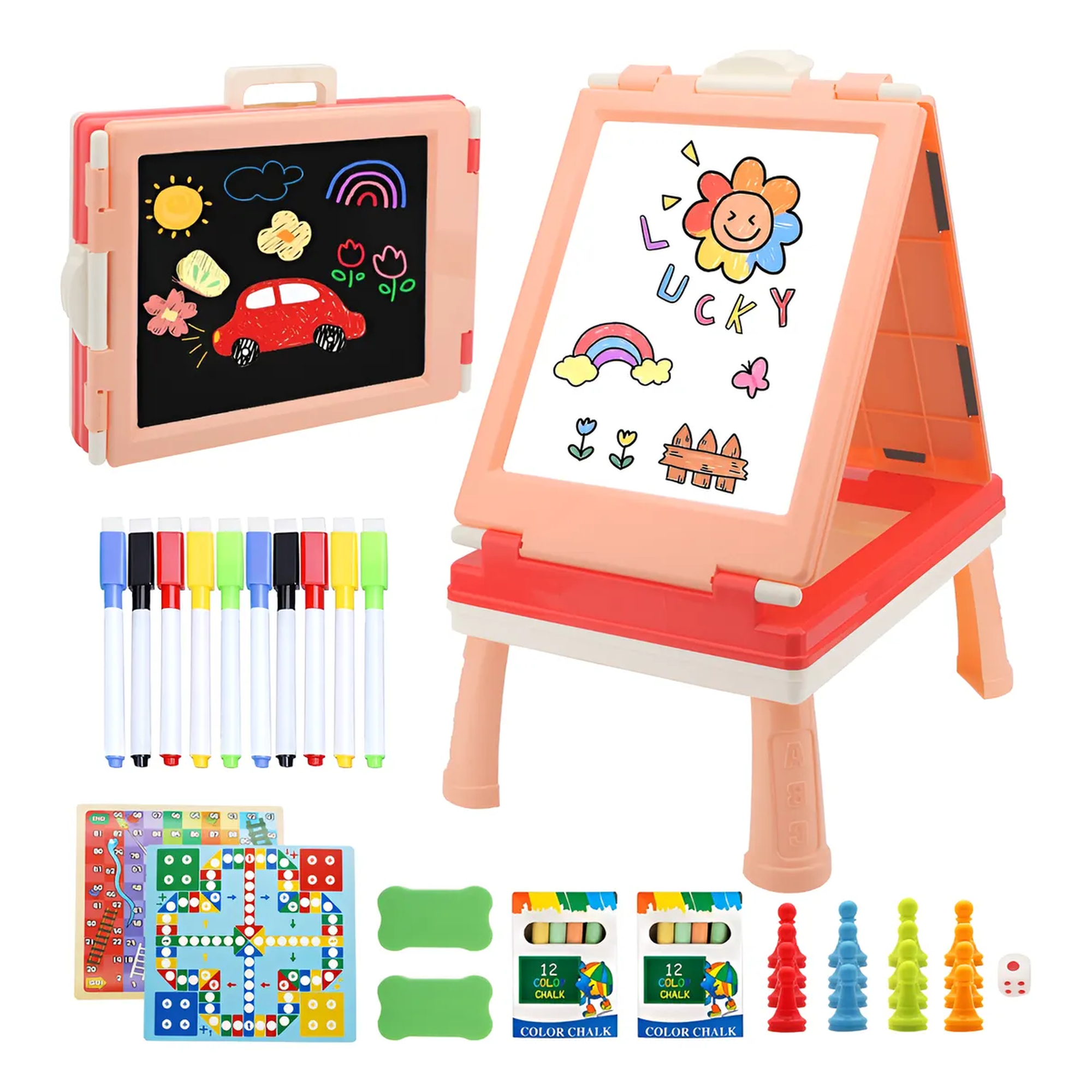 Caballete de arte de mesa de doble cara plegable para niños xtellar rosa