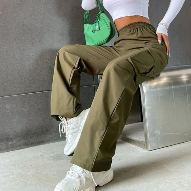 Pantalones De Mujer, Pantalones Cargo Largos Femeninos Cintura Elástica  Casual Transpirable Para Citas ANGGREK DE Verde M