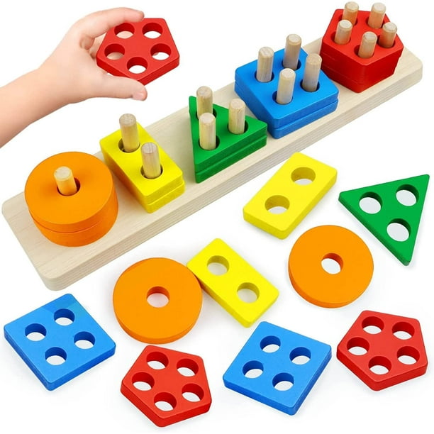 Juguetes educativos Montessori de madera para bebés y niñas de 2 a 3 a 4  años juguetes de clasificación de formas regalos para niños de 2 a 4 años