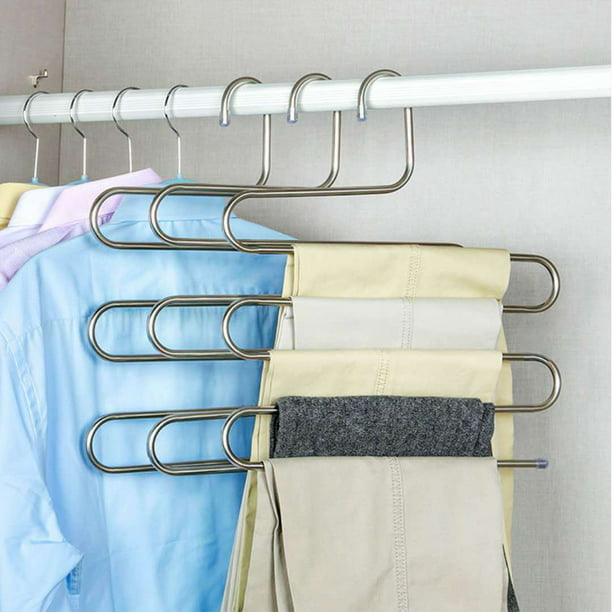 Perchas de ropa para pantalones, colgadores para toallas, bufandas,  soportes para pantalones, 5 capas, organización de almacenamiento de armario