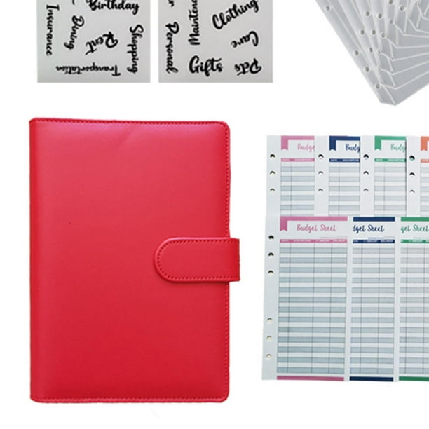 Organizador de dinero con carpeta de 6 anillas, papel de A6, con 12 hojas  de presupuesto de y 8 bolsillos de carpeta de plástico Rosa Soledad  cuaderno de facturas