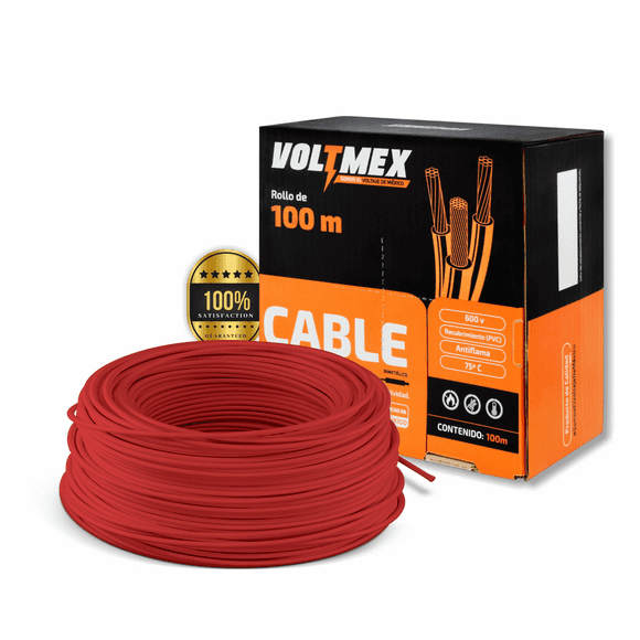 cable eléctrico voltmex calibre 8 rojo cca rollo 100m voltmex unipolar