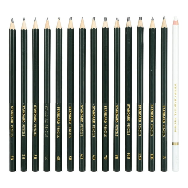 Juego de dibujo de lápiz de boceto, 14 lápices 6H, 4H, 2H, HB, 1B, 2B, 3B,  4B, 5B, 6B, 7B, 8B, 10B, 12B