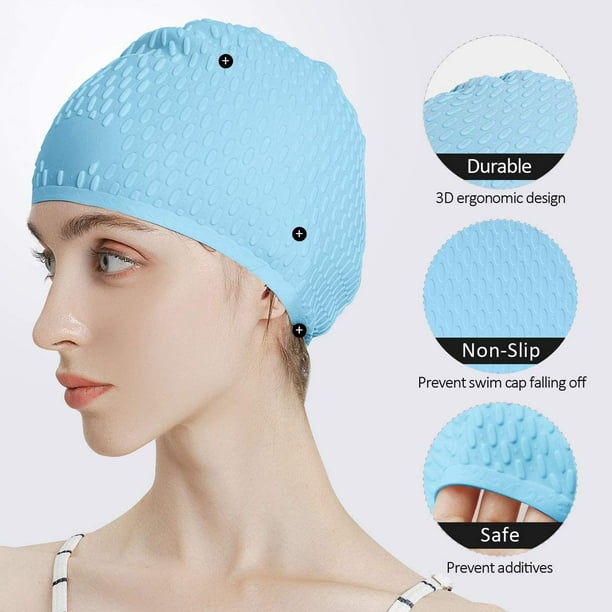 Gorras de natación de silicona, paquete de 2 gorras de natación duraderas y  cómodas para adultos, elastómero para mujeres y hombres, cabello corto
