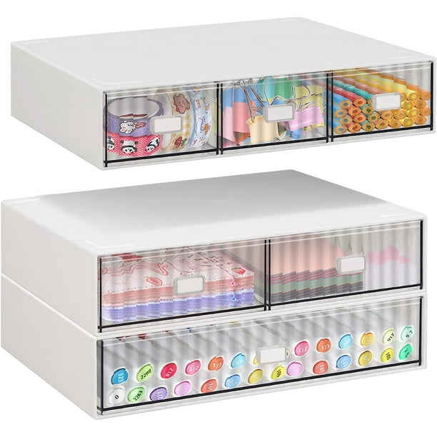SHAIDOJIO Organizador de escritorio con 6 cajones, caja apilable de 3  niveles, organizador de maquillaje de plástico, organizador de escritorio  para