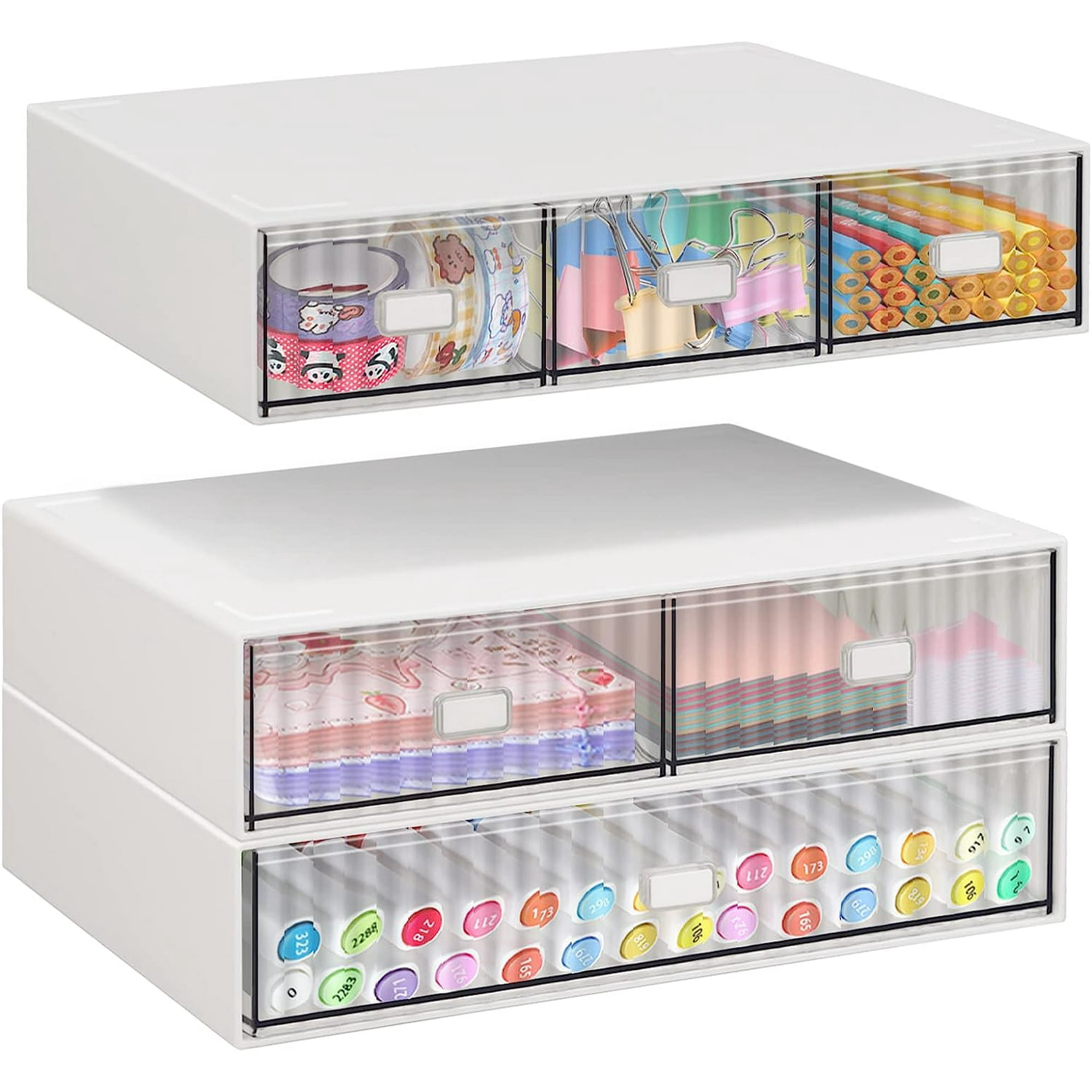 Organizador de escritorio apilable con 6 cajones, caja de almacenamiento de  escritorio de plástico de 3 niveles, cajones de escritorio, almacenamiento