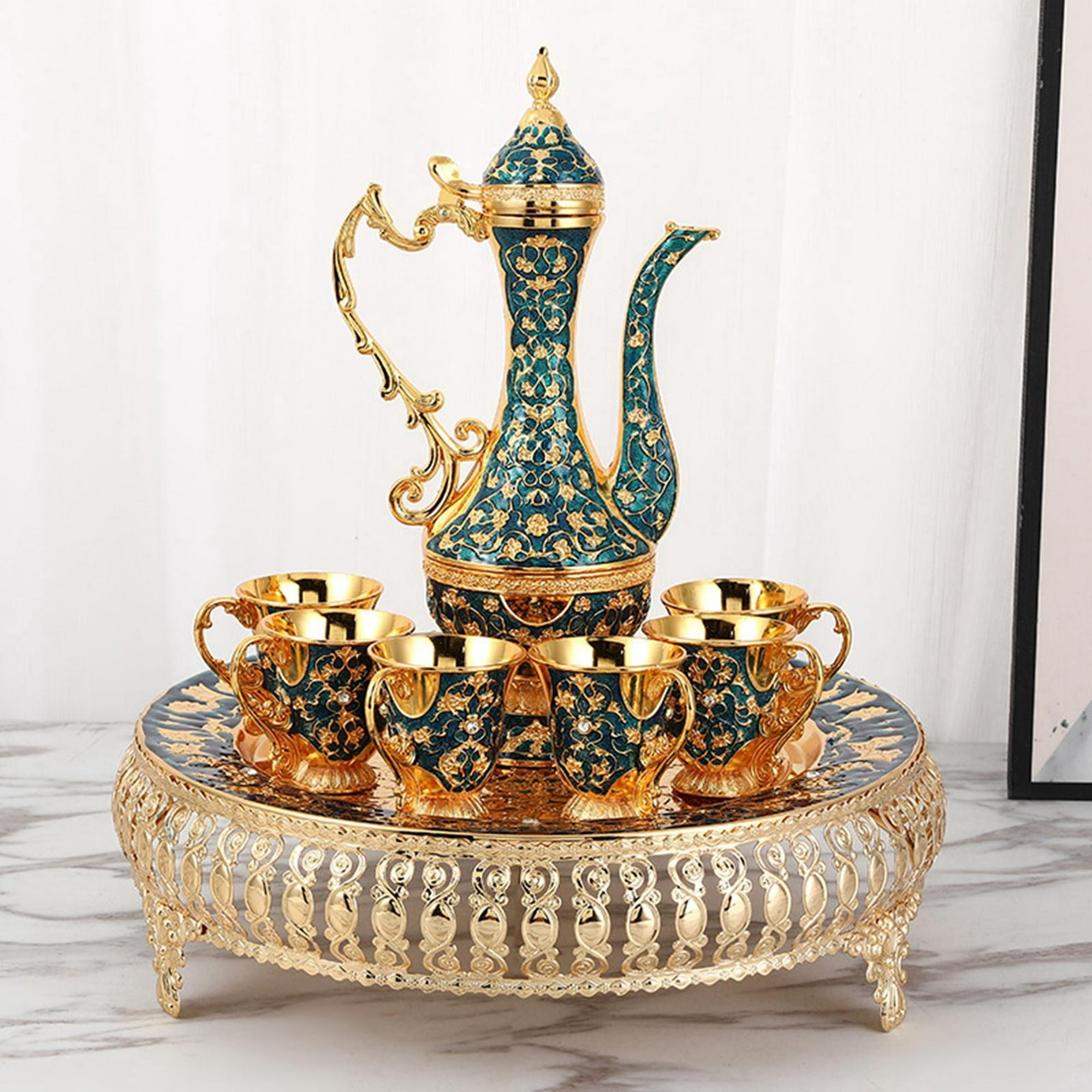 Juego de té de lujo, juego de tetera turca, decoración decorativa para el  hogar, juego de jarra de de metal, juego de vino europeo para Blanco  Macarena Vasos