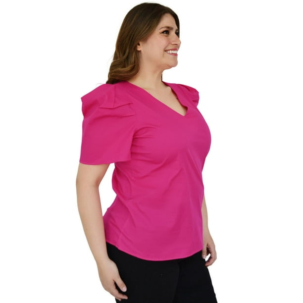 Blusa de popelina Roman Fashion /Tallas Extras, 2127 (fiusha) fucsia 40  Roman Fashion BL-ELY-2127-FIUSHA