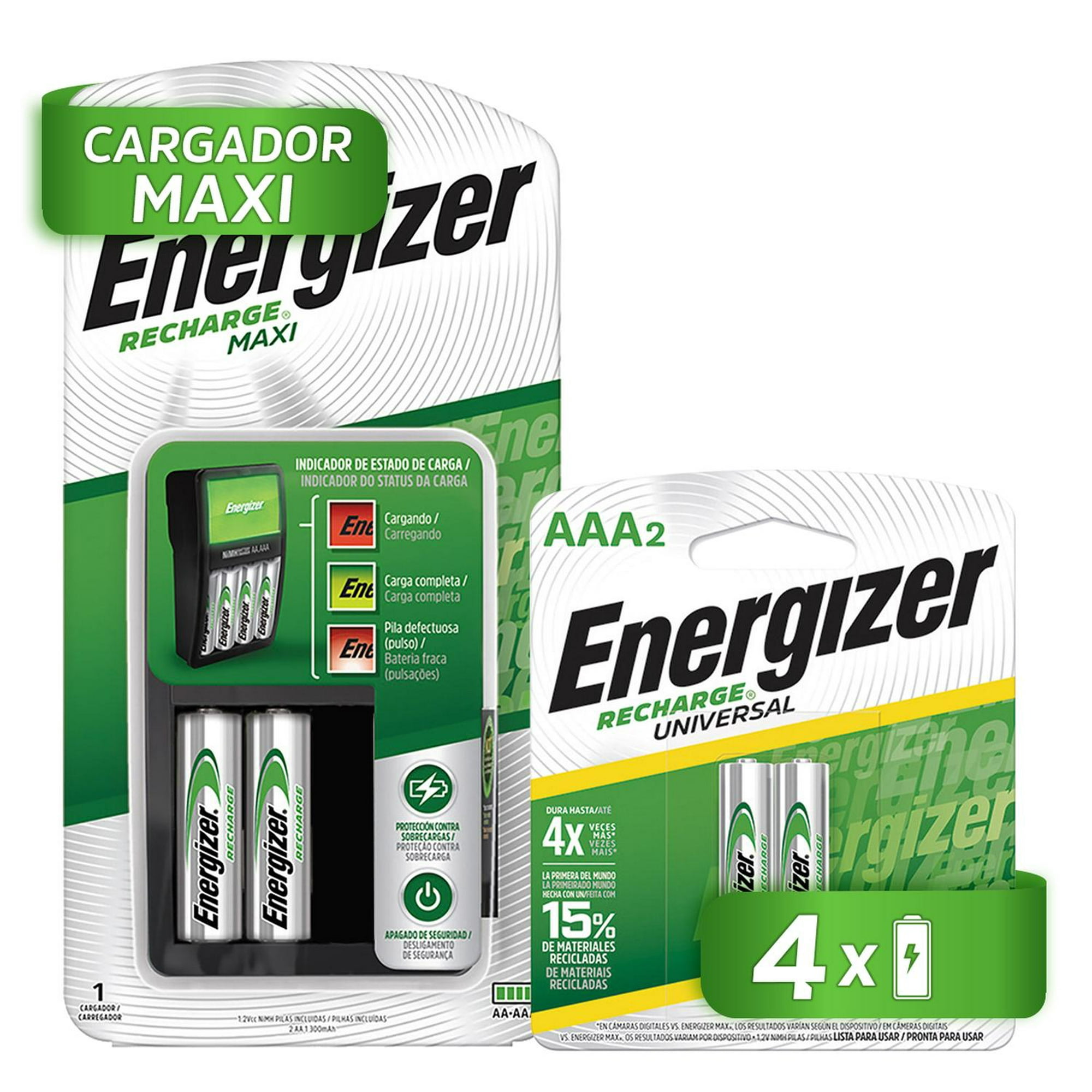Cargador de pilas energizer maxi + 2 pilas aaa recargables energizer ecom8
