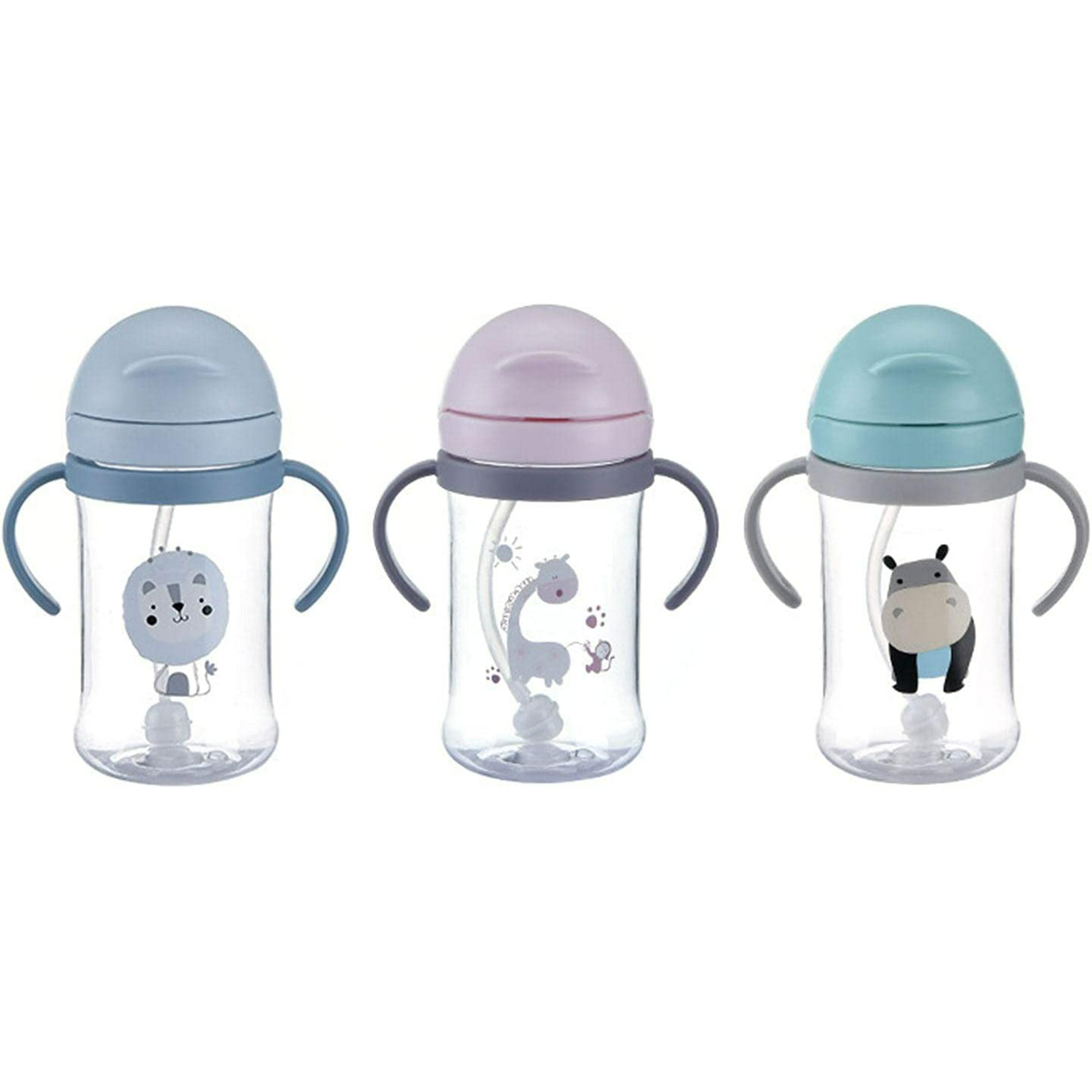 Vaso de silicona con pajita para bebé, vaso de aprendizaje de 200ml con  pajita y asa, vaso a prueba de fugas de 360° para niños y niñas, sin BPA,  azul
