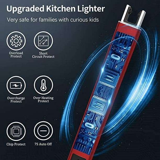 Encendedor de cocina largo eléctrico recargable por USB para estufa, a  prueba de viento, LED, arco