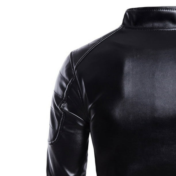 i5 - Chaqueta de moto para hombre, piel sintética, color negro