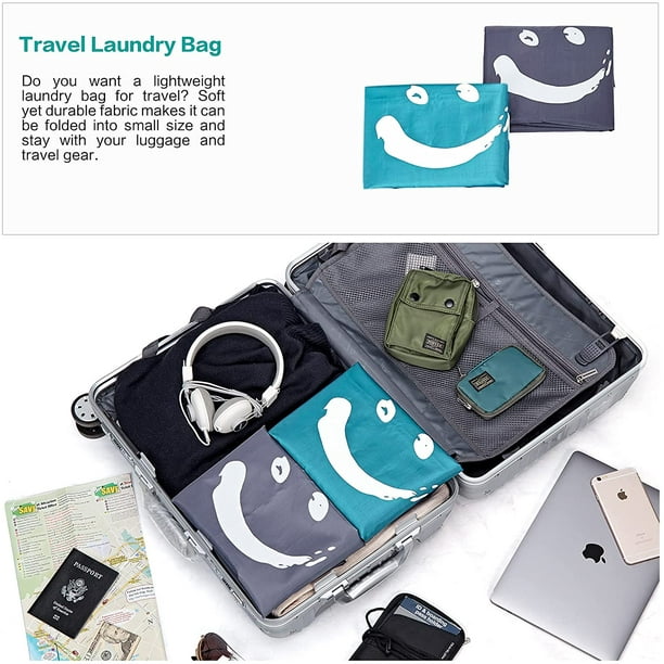 Bolsas de lavandería de viaje, paquete de 2 bolsas de viaje para ropa  sucia, bolsa de ropa sucia plegable para viajes, bolsa de lavandería  lavable y