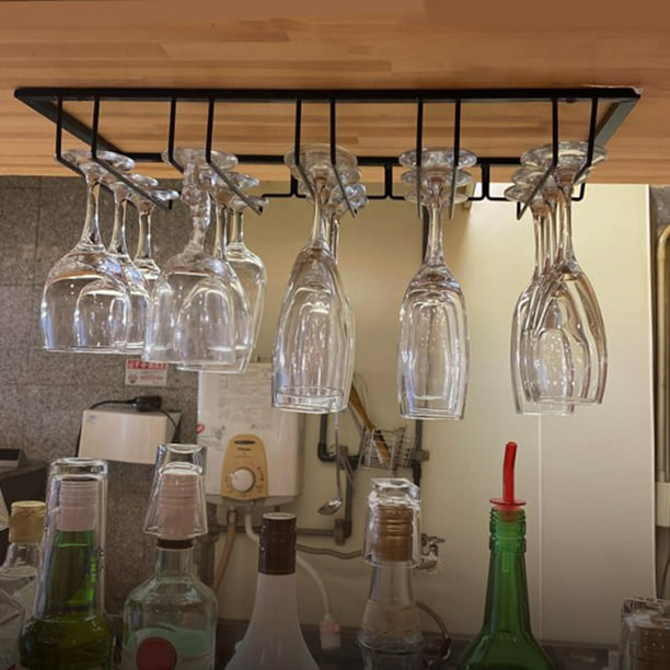 Soporte para copas de vino debajo del gabinete para cocina, bar,  restaurante, estante colgante para copas de vino con tornillos, soporte de  copas de
