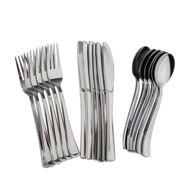 Juego de cubiertos desechables negros (80 piezas) de plástico resistente,  incluye: 40 tenedores de ensalada, 20 cucharas de sopa y 20 cuchillos de