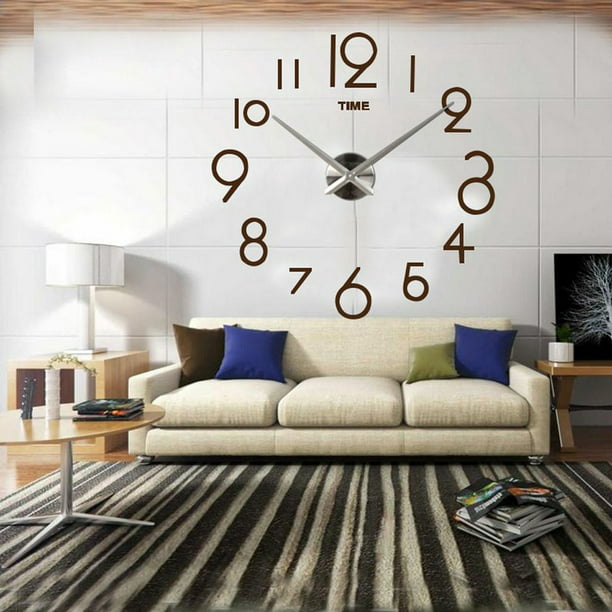 Reloj de pared moderno grande 3D para decoración de hogar, oficina, color  plateado