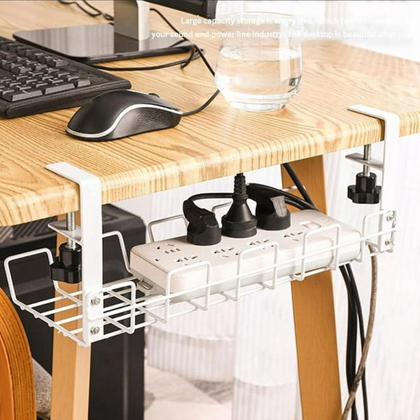 Paquete de 2 bandejas de organización de cables debajo del escritorio,  soporte de cables debajo del escritorio de 14 pulgadas para gestión de  cables