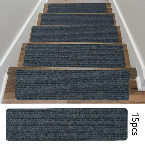Alfombra para peldaños de escaleras, alfombra de seguridad antideslizante de  30 x 8 pulgadas, alfombras de poliéster con bordes suaves para escaleras,  beige BLESIY Alfombra de pisada de escalera