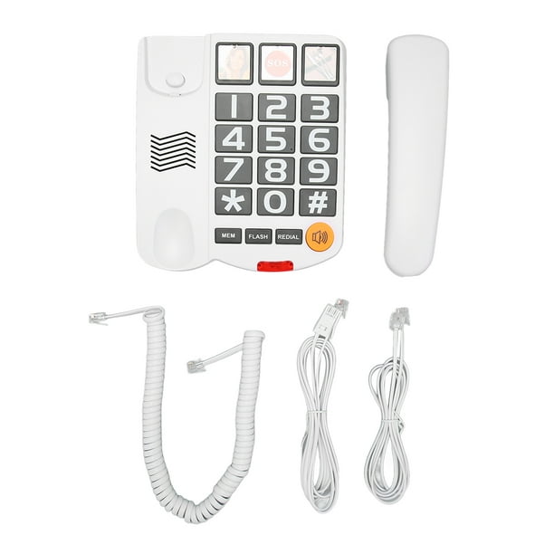 Teléfono de botón grande para personas mayores, teléfono fijo con cable,  multifunción con marcación de un solo toque manos libres, teléfono con