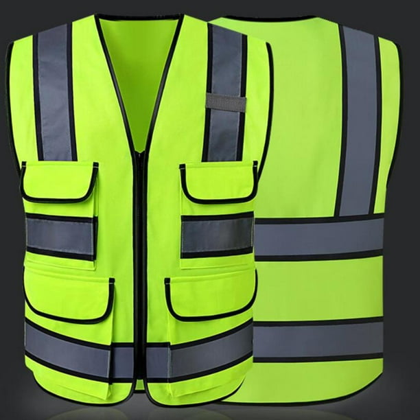 Chaleco de seguridad reflectante de alta visibilidad con 5 bolsillos,  chaleco amarillo de seguridad para hombres, mujeres, niños, topógrafos