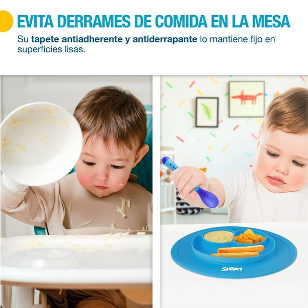 Plato para bebé con ventosa - Plato para niños pequeños 100% silicona de  grado alimenticio - Plato portátil antideslizante - Apto para microondas y