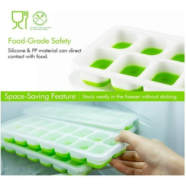  Pack de 2 Moldes redondos para hielo, molde de hielo  multicuadro, bandeja de cubos de hielo con tapa para refrigerador,  accesorio de cocina (verde): Home & Kitchen