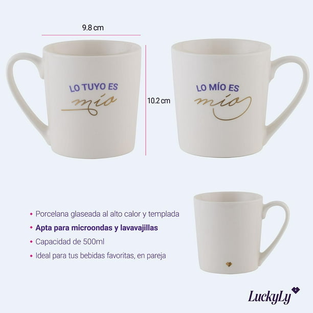 Set de Tazas para Café de Parejas de 500ml LuckyLy, Modelo TQM blanco 500ml