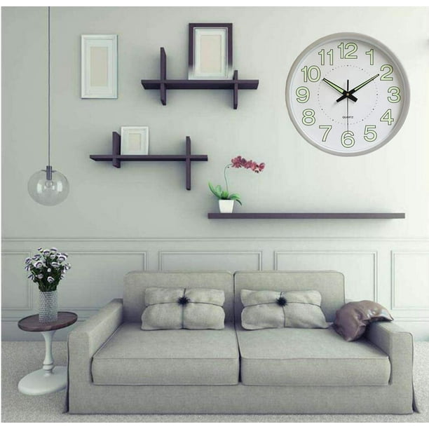 Reloj de pared silencioso con pilas, para niños, color blanco, sin tictac,  fácil de leer, para baño, cocina, sala de estar, dormitorio, 8 pulgadas