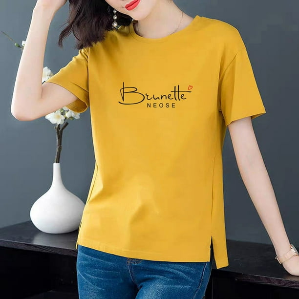 Camisetas amarillas para mujer, playera de manga túnica, cuello redondo,  casual, estampado, blusa para mujer, Amarillo, XXXL : : Ropa,  Zapatos y Accesorios