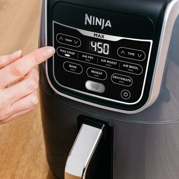  Ninja Freidora de aire AF101 que cruje, asa, recalienta y  deshidrata, para comidas rápidas y fáciles, capacidad de 4 cuartos de galón  y acabado de alto brillo, gris : Hogar y