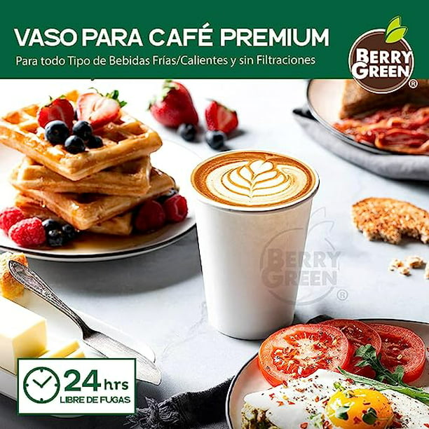 Berry Green 50 Vasos para Cafe de 12 oz (355 ml) Desechables con Tapa y  Manga Protectora, Perfecta P Best Trading VCAF12