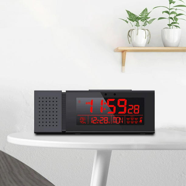 Reloj despertador moderno Temperatura digital LCD Carga USB Atenuador Luz  de inducción infrarroja para escritorio en ños Adultos Negro Gloria Radio  reloj despertador